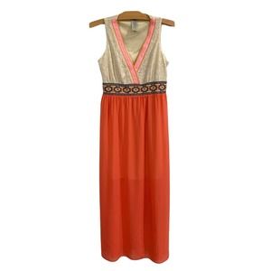 Flying Tomato | Sleeveless Embroidered Pink V Neck Maxi Fress- size Large